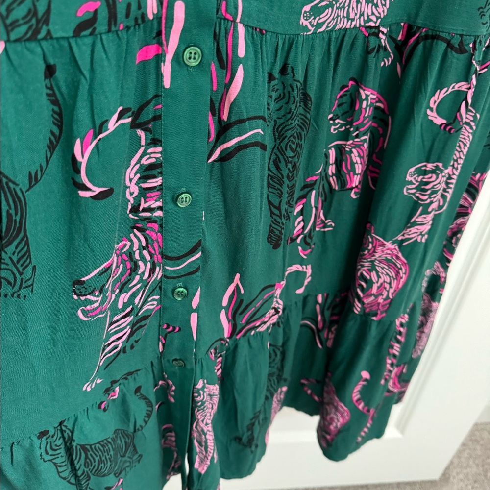 NWT Crown & Ivy Teal and Pink Animal Print Midi Dress - Picture 9 of 13